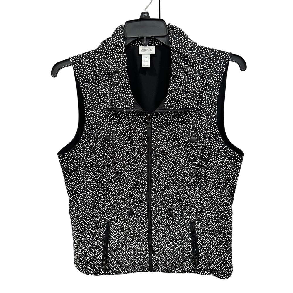 Zenergy by Chicos Reversible Black Polka Dot Zip Up Vest Women's Size 2 L